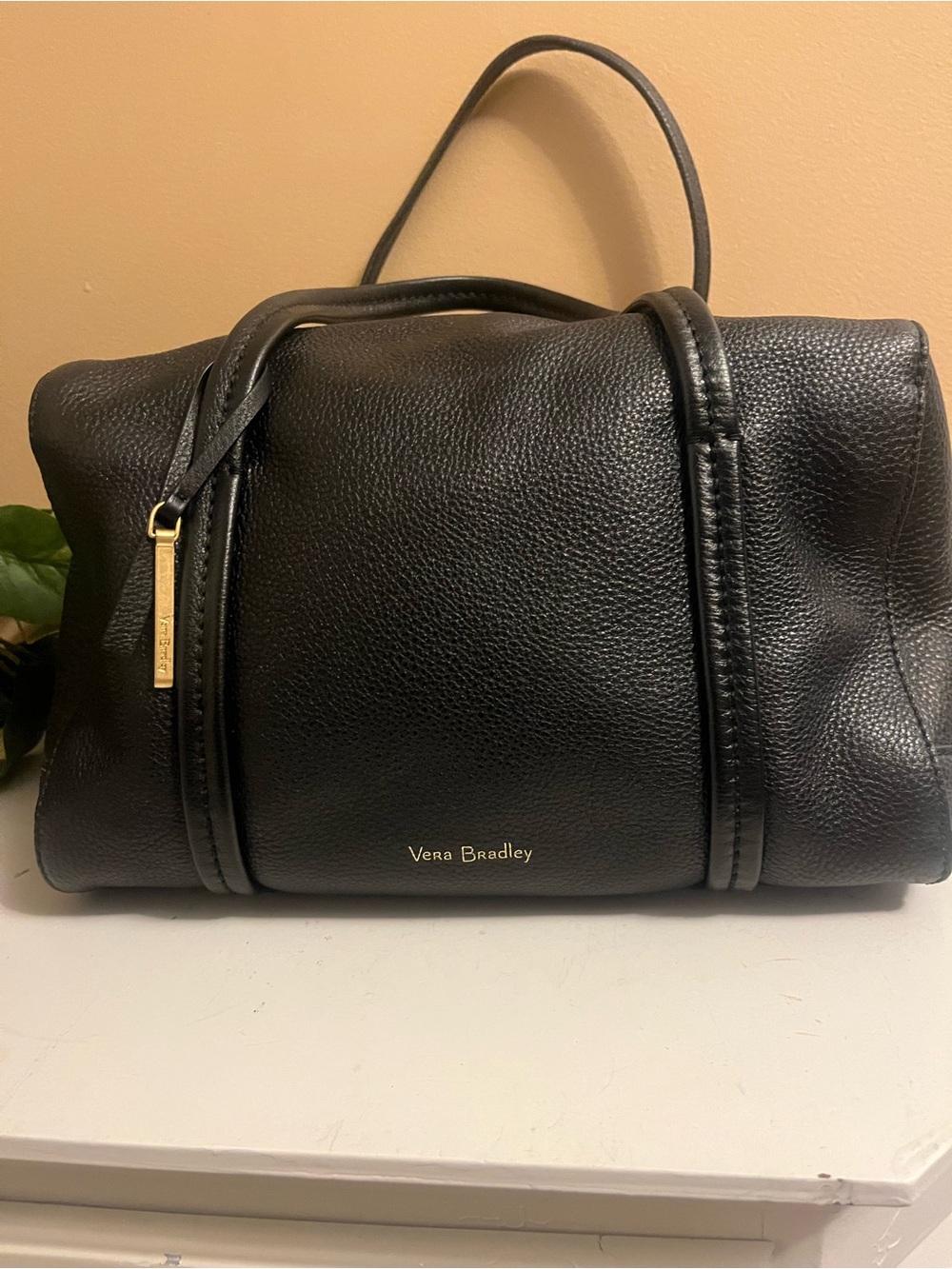 Vera Bradley Black Pebbled Leather Satchel with Gold Accent…no strap